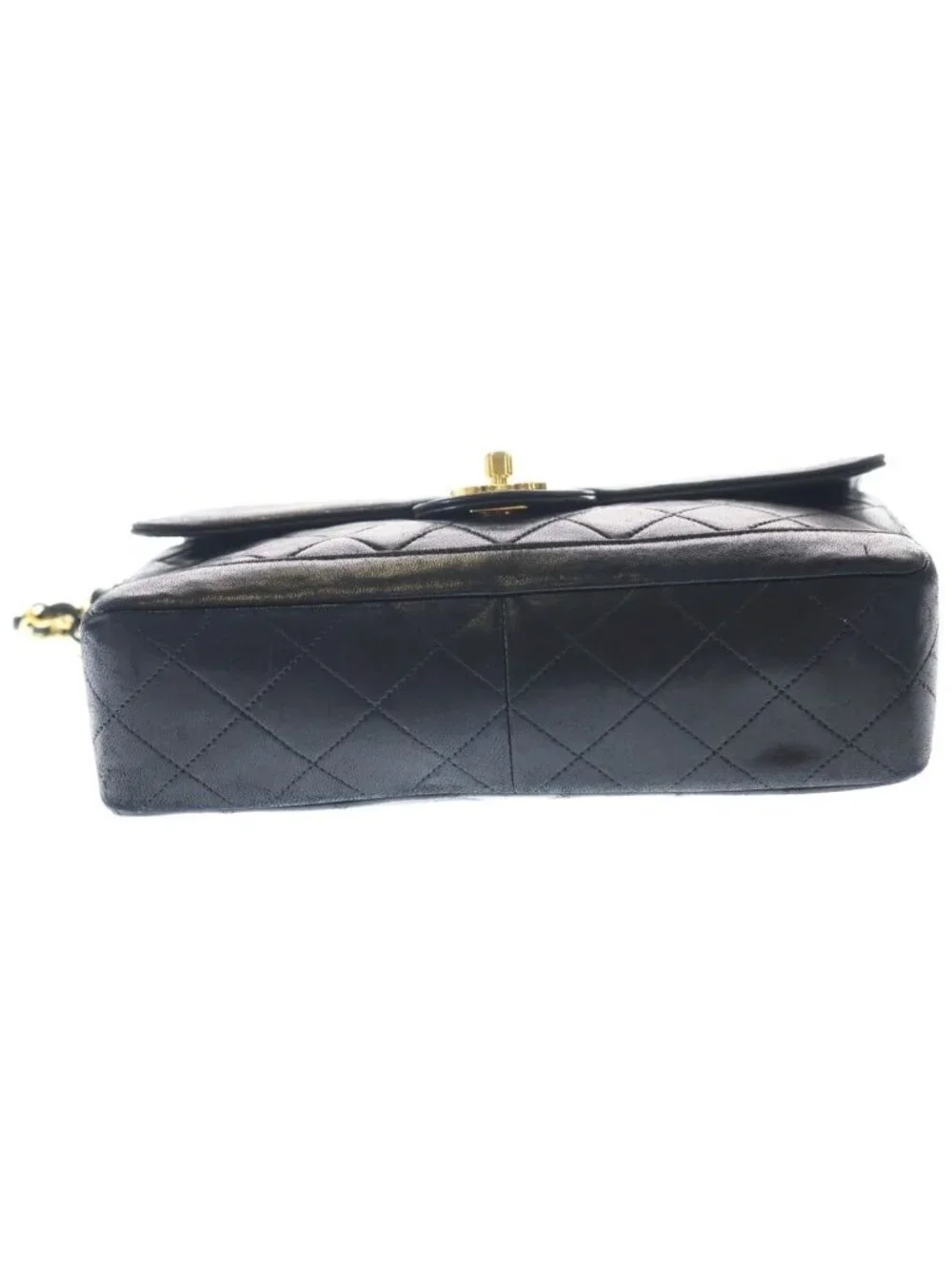 Chanel Quilted Lambskin Leather Turnlock Chain Shoulder Bag Gold Black